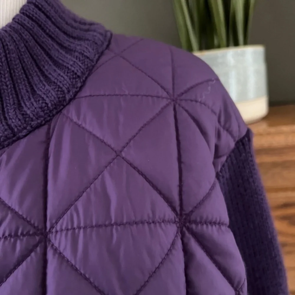 Coldwater Creek‎ Women's Purple Wool Blend Full Zip Quilted Sweater Jacket Sz. L